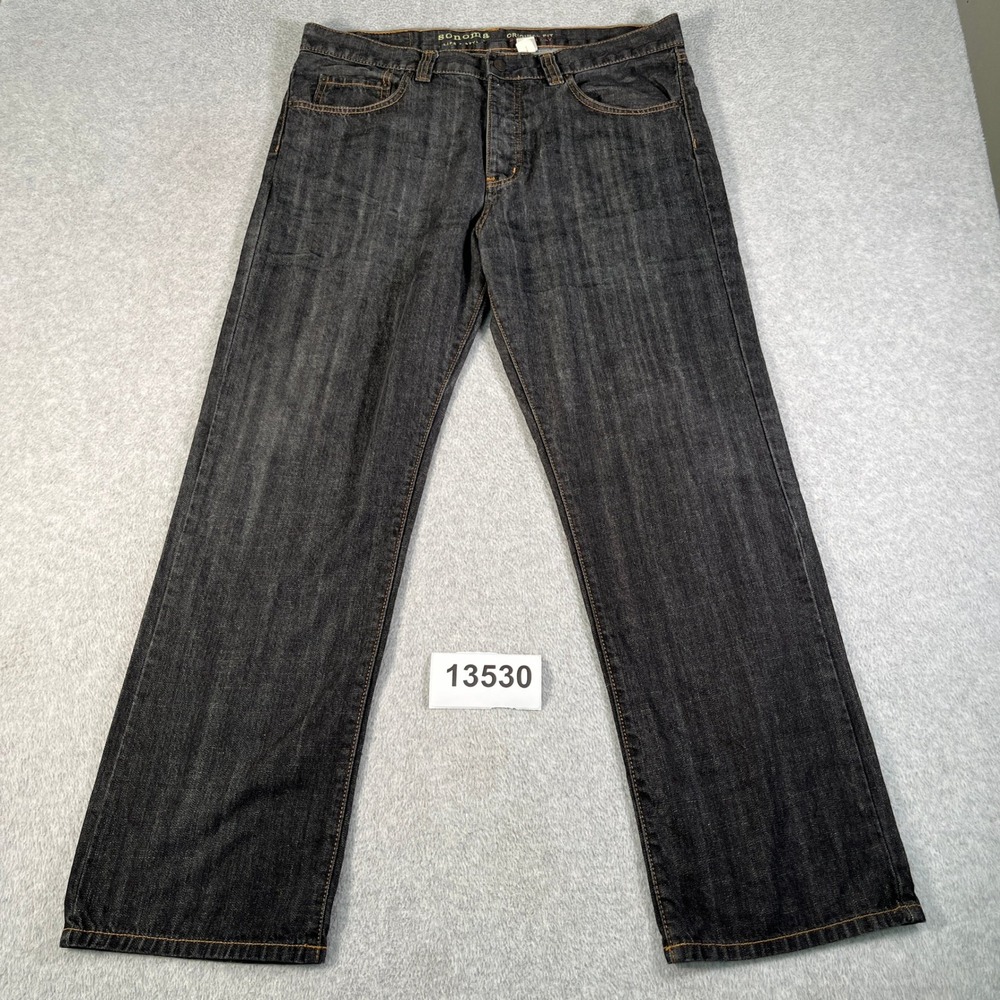 Sonoma Life + Style Original Fit Straight Jeans Mens 36x30 Gray Denim Button Fly